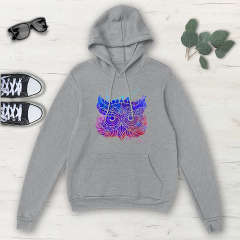 Image of Blue Multicolored Owl Paint Splatter Classic Unisex Pullover Hoodie, Mens,