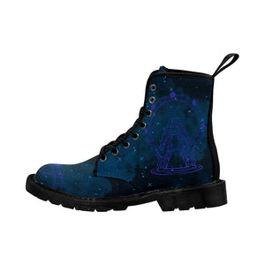 Blue Mystical Goddess Womens Boot Lolita Combat Boots,Hand Crafted,Multi Colored,Streetwear