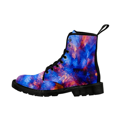 Image of Blue Nebula Womens Combat Style Boots, Lolita Combat Boots,Hand Crafted,Multi Colored,Streetwear