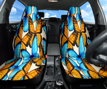 Abstract Art Blue & Orange Butterflies Car Seat Covers, Front Seat Protectors