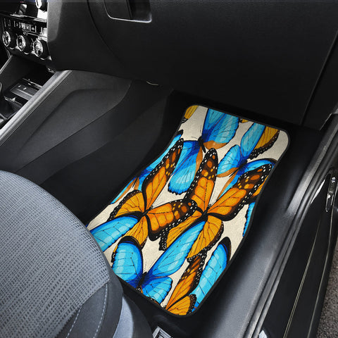 Image of Blue Orange butterflies Abstract Art Car Mats Back/Front, Floor Mats Set, Car