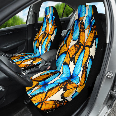Image of Abstract Art Blue & Orange Butterflies Car Seat Covers, Front Seat Protectors