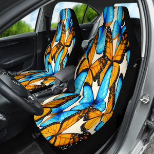 Abstract Art Blue & Orange Butterflies Car Seat Covers, Front Seat Protectors