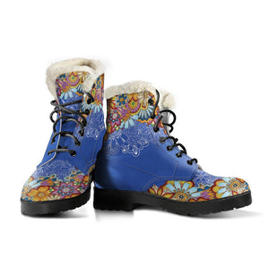 Blue Paisley Lolita Combat Boots,Hand Crafted,Multi Colored, Classic Boot, Rain Boots,Hippie,Combat Style Boots,Emo Boots,Goth Winter Boots
