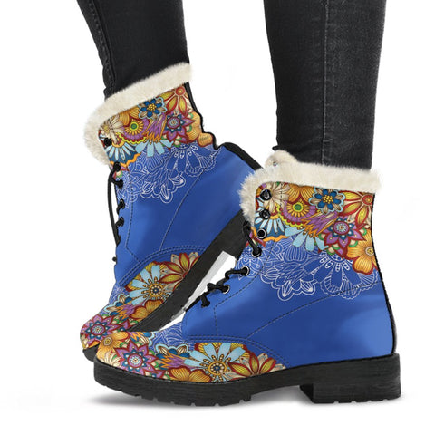 Image of Blue Paisley Lolita Combat Boots,Hand Crafted,Multi Colored, Classic Boot, Rain Boots,Hippie,Combat Style Boots,Emo Boots,Goth Winter Boots