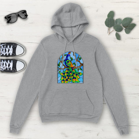 Image of Blue Peacock Mosaic Multicolored Classic Unisex Pullover Hoodie, Mens, Womens,