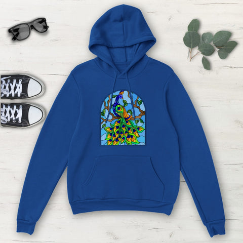 Image of Blue Peacock Mosaic Multicolored Classic Unisex Pullover Hoodie, Mens, Womens,