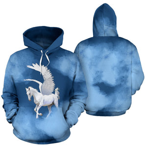 Blue Pegasus Hippie Hoodie,Custom Hoodie, Floral, Bright Colorful, Fashion Wear,Fashion Clothes,Handmade Hoodie,Floral,Pullover Hoodie