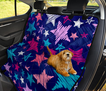 Blue Pink Sketchy Stars Pattern , Abstract Art Car Back Seat Pet Covers,