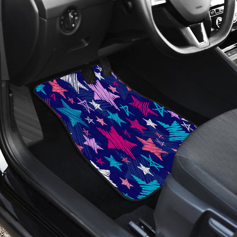 Image of Blue Pink Sketchy Stars Pattern Car Mats Back/Front, Floor Mats Set, Car