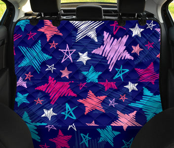 Blue Pink Sketchy Stars Pattern , Abstract Art Car Back Seat Pet Covers,