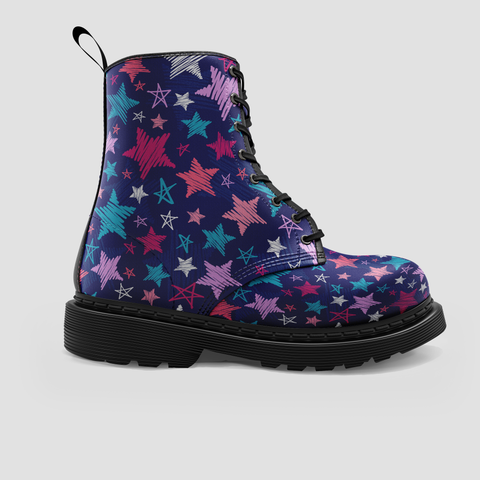 Image of Blue Pink Sketchy Stars Pattern, Vegan Boots, Stylish Wo, Crafted Girls