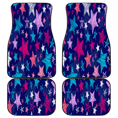 Image of Blue Pink Sketchy Stars Pattern Car Mats Back/Front, Floor Mats Set, Car