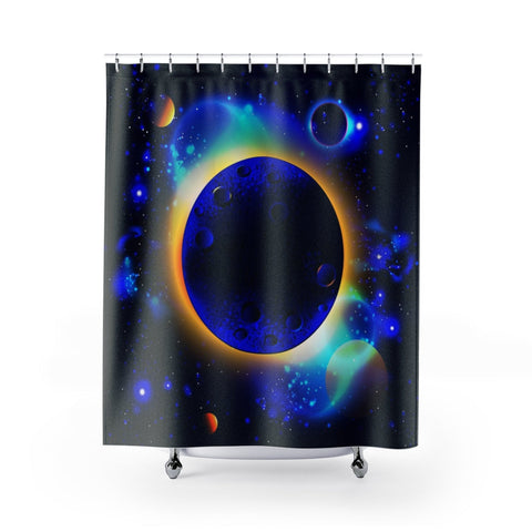 Image of Blue Planet Outer Galaxy Universe Shower Curtains, Water Proof Bath Decor | Spa