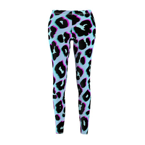 Blue Purple Cheetah Animal Print Leopard Women's Cut & Sew Casual Leggings, Yoga