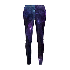 Blue Purple Galaxy Universe Nebula Women's Cut & Sew Casual Leggings, Yoga