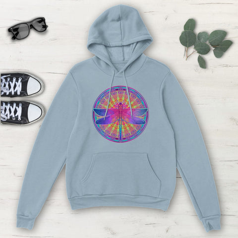 Image of Blue Purple Multicolored Dragonfly Mandala Classic Unisex Pullover Hoodie, Mens,