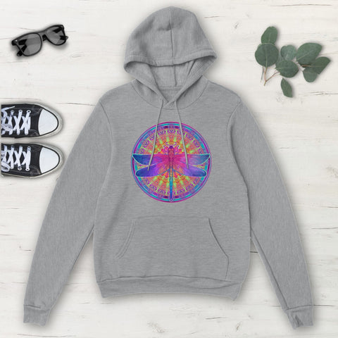 Image of Blue Purple Multicolored Dragonfly Mandala Classic Unisex Pullover Hoodie, Mens,