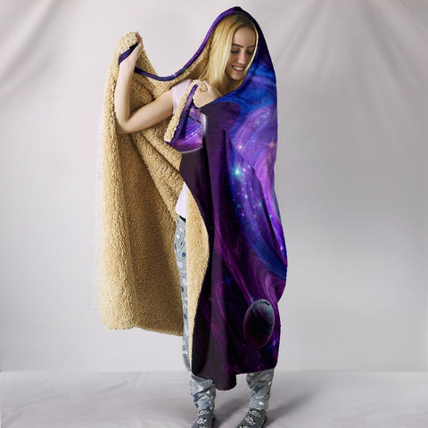 Image of Blue Purple Nebula Colorful Throw,Vibrant Pattern Blanket,Sherpa Blanket,Bright Colorful, Hooded blanket,Blanket Hood,Soft Blanket,Hippie