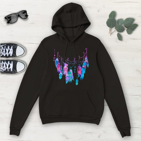 Image of Blue Purple Pink Feather Necklace Classic Unisex Pullover Hoodie, Mens, Womens,