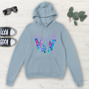 Blue Purple Pink Feather Necklace Classic Unisex Pullover Hoodie, Mens, Womens,