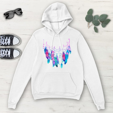 Image of Blue Purple Pink Feather Necklace Classic Unisex Pullover Hoodie, Mens, Womens,