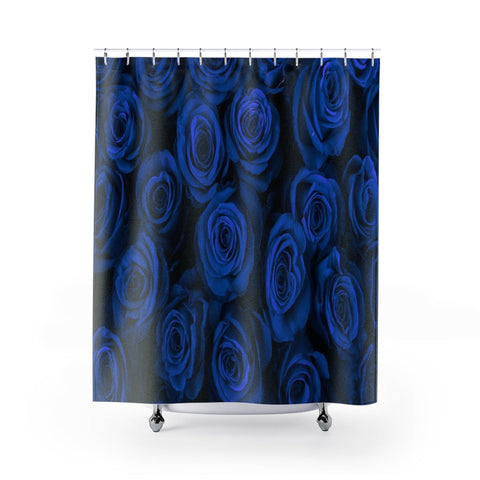 Image of Blue Rose Flower Shower Curtains, Water Proof Bath Decor | Spa | Bathroom Style