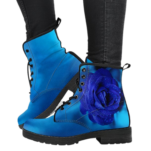 Image of Blue Rose Women's Vegan Leather Boots, Rain Boots, Hippie Style,