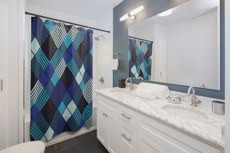 Blue Stripe Multicolored Shower Curtains, Water Proof Bath Decor | Spa |