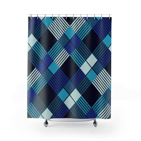Image of Blue Stripe Multicolored Shower Curtains, Water Proof Bath Decor | Spa |