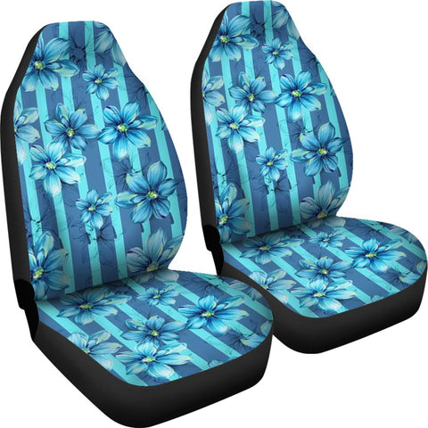 Image of Blue Striped Floral 2 Front Car Seat Covers,Car Seat Covers,Car Seat Covers Pair,Car Seat Protector,Car Accessory,Front Seat Covers,