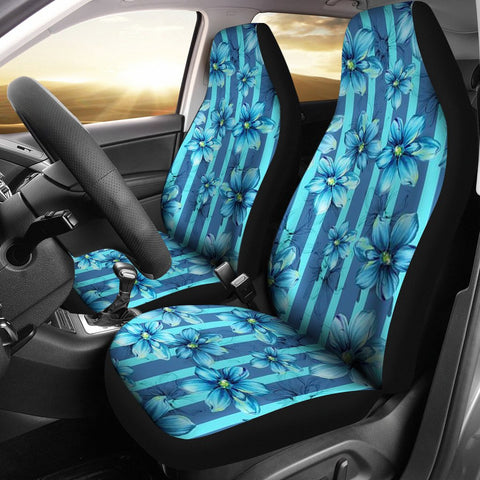 Image of Blue Striped Floral 2 Front Car Seat Covers,Car Seat Covers,Car Seat Covers Pair,Car Seat Protector,Car Accessory,Front Seat Covers,