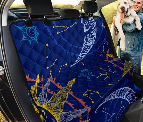 Image of Blue Sun and Moon Design , Abstract Art Car Back Seat Pet Covers, Cosmic