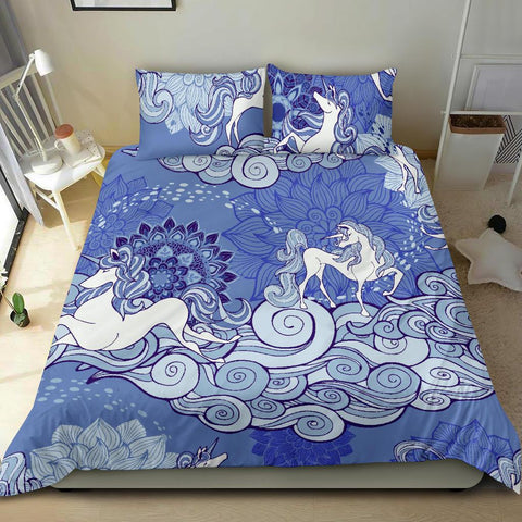 Image of Blue Unicorn Cloud Bedroom Set, Doona Cover, Printed Duvet Cover, Dorm Room College, Bedding Set, Bedding Coverlet, Twin Duvet Cover