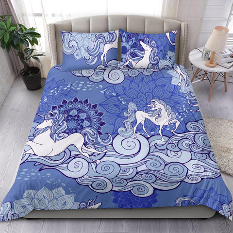 Image of Blue Unicorn Cloud Bedroom Set, Doona Cover, Printed Duvet Cover, Dorm Room College, Bedding Set, Bedding Coverlet, Twin Duvet Cover
