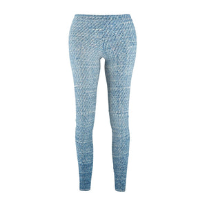 Blue Wash Denim Print Women's Cut & Sew Casual Leggings, Yoga Pants, Polyester