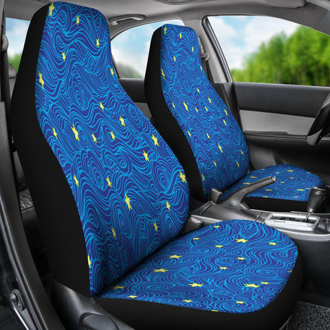 Image of Blue Waves With Stars Car Seat Covers, 2 Front Car Seat Covers Car Seat Covers,Car Seat Covers Pair,Car Seat Protector,Car Accessory