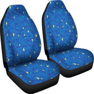 Blue Waves With Stars Car Seat Covers, 2 Front Car Seat Covers Car Seat Covers,Car Seat Covers Pair,Car Seat Protector,Car Accessory