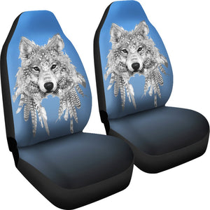Blue Wolf Car Seat Covers,Car Seat Covers Pair,Car Seat Protector,Front Seat Covers,Seat Cover for Car, 2 Front Car Seat Covers