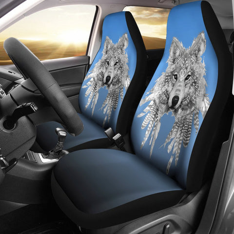 Image of Blue Wolf Car Seat Covers,Car Seat Covers Pair,Car Seat Protector,Front Seat Covers,Seat Cover for Car, 2 Front Car Seat Covers