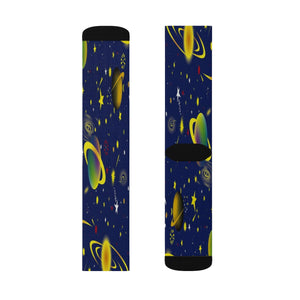 Blue Yellow Multicolored Planet Universe Sublimation Socks, High Ankle Socks,
