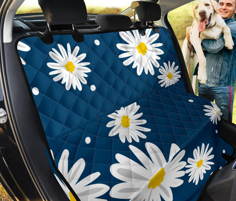 Image of Blue Daisy Flower Car Seat Covers - Abstract Art, Backseat Pet Protector, Artistic Car Accessories