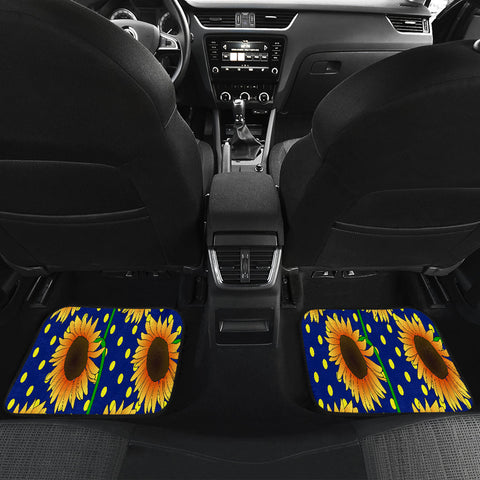 Image of Blue sunflower flowers floral Car Mats Back/Front, Floor Mats Set, Car Accessories