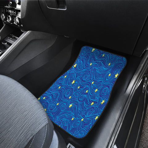Image of Blue wave with stars Car Mats Back/Front, Floor Mats Set, Car Accessories