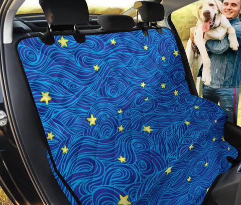 Image of Blue Wave with Stars Design , Abstract Car Back Seat Pet Covers, Cosmic Backseat