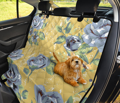 Image of Blue Yellow Vintage Roses , Abstract Floral Car Back Seat Pet Covers, Stylish