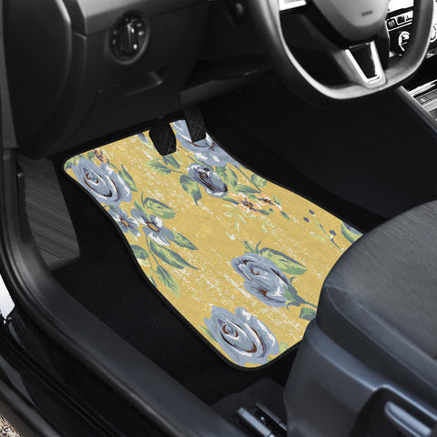 Image of Blue yellow Vintage Roses Car Mats Back/Front, Floor Mats Set, Car Accessories