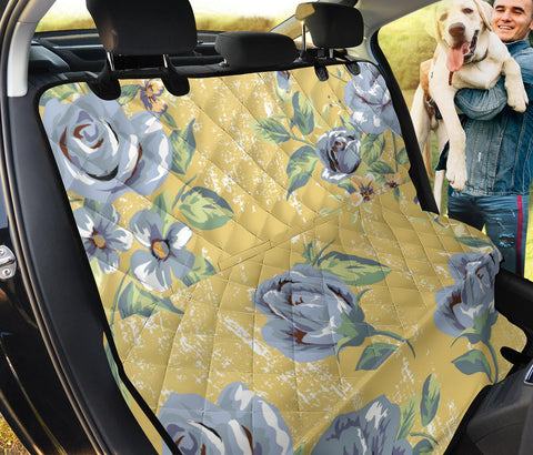 Image of Blue Yellow Vintage Roses , Abstract Floral Car Back Seat Pet Covers, Stylish