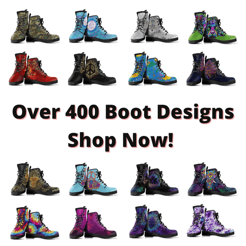 Image of Green Butterfly Women's Vegan Leather Boots, Handcrafted Winter Rainbow Rain