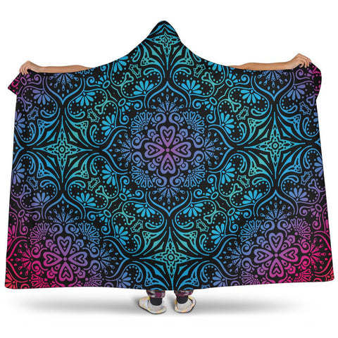 Image of Bohemian Rainbow Blanket,Sherpa Blanket,Bright Colorful, Colorful Throw,Vibrant Pattern Hooded blanket,Blanket with Hood,Soft Blanket,Hippie